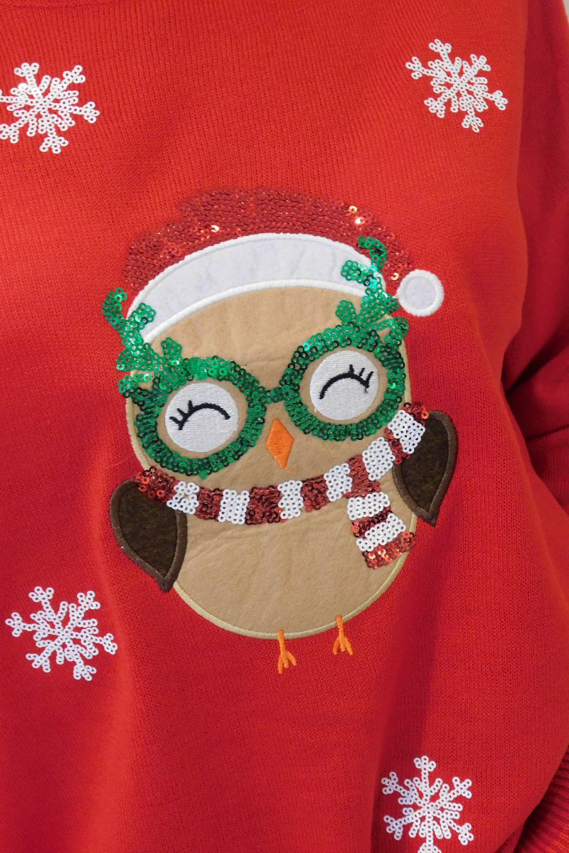 Ladies Christmas Red Robin Snowflake Jumper