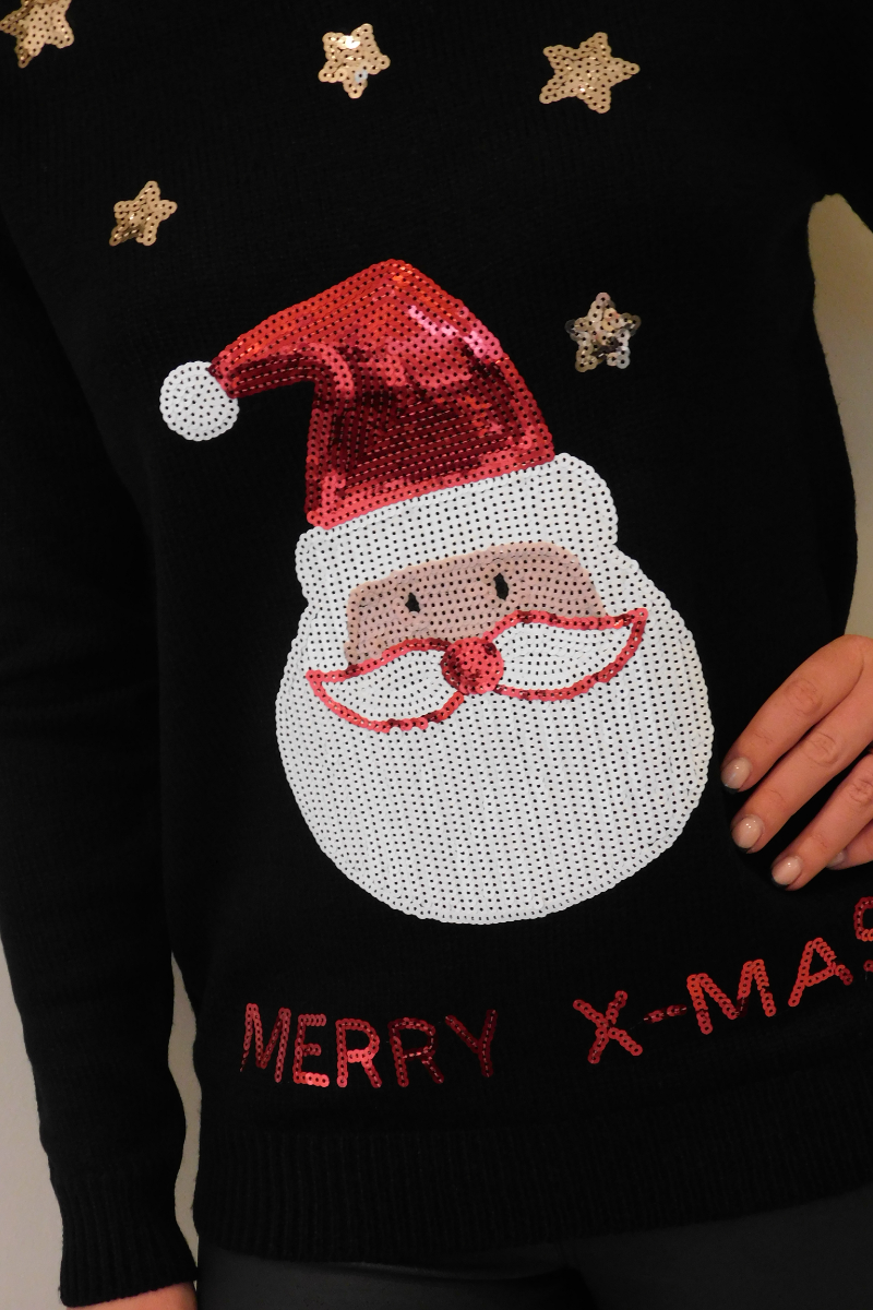Ladies Christmas Black Santa Jumper