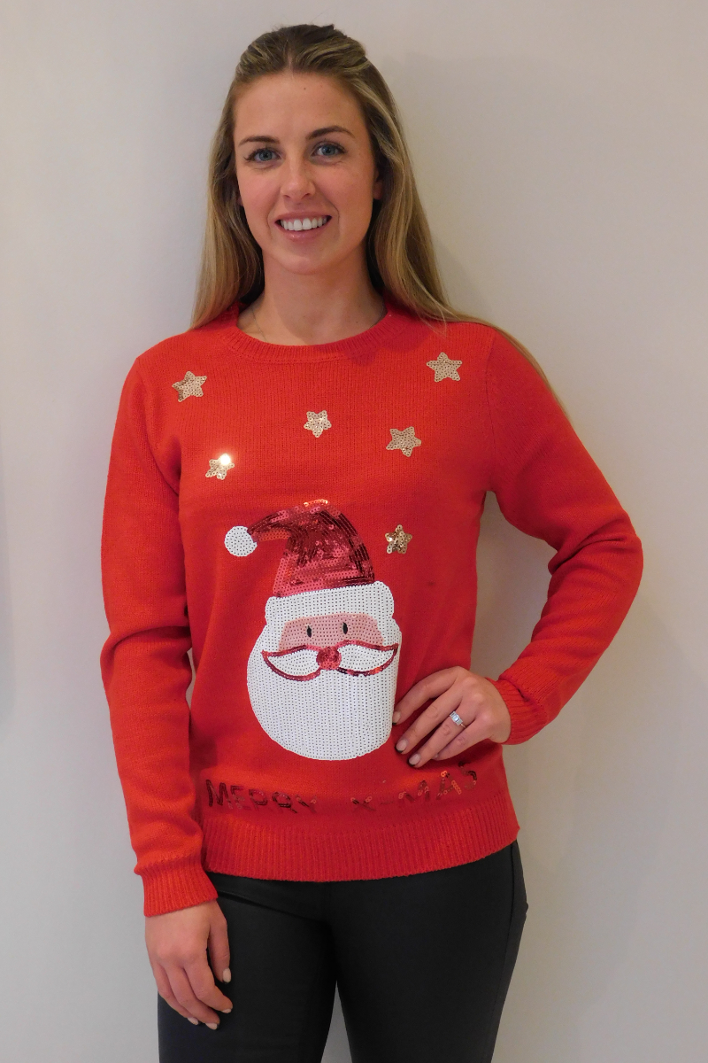 Ladies Christmas Red Santa Jumper