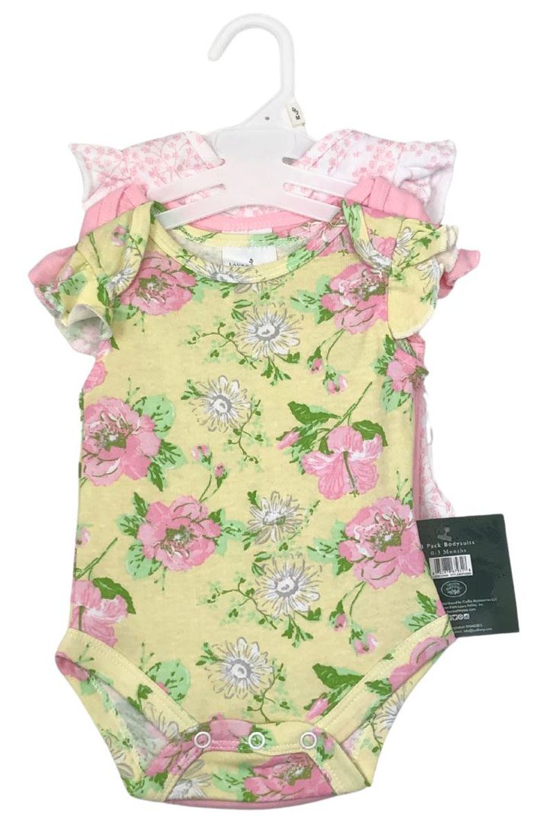 Laura Ashley Lemon Pretty Baby Pack 3 Bodysuits/Vests