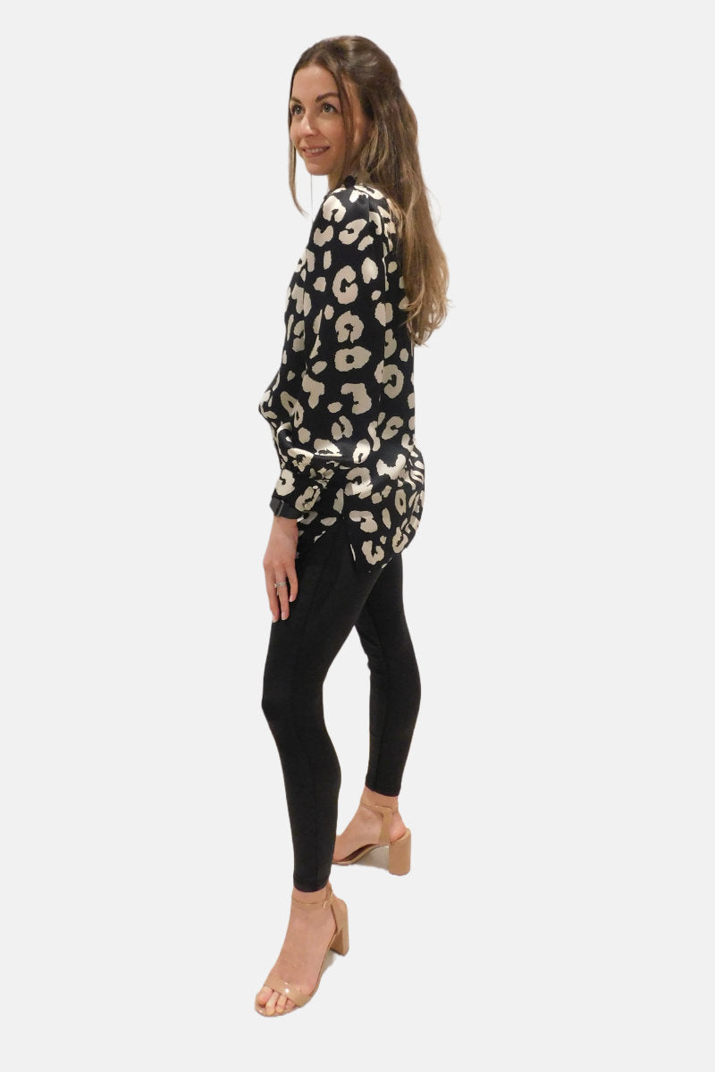 Animal Print High Neck Black & Cream Blouse