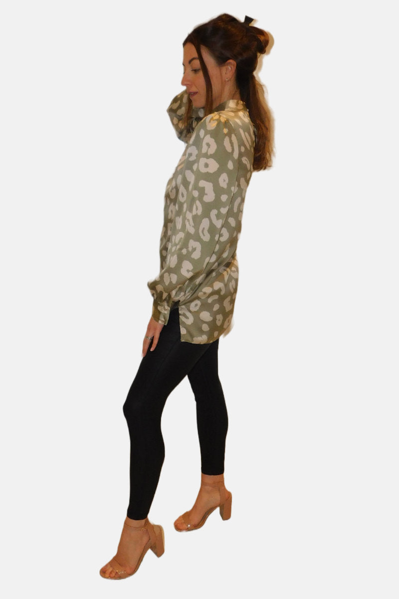 Animal Print High Neck Sage & Cream Blouse