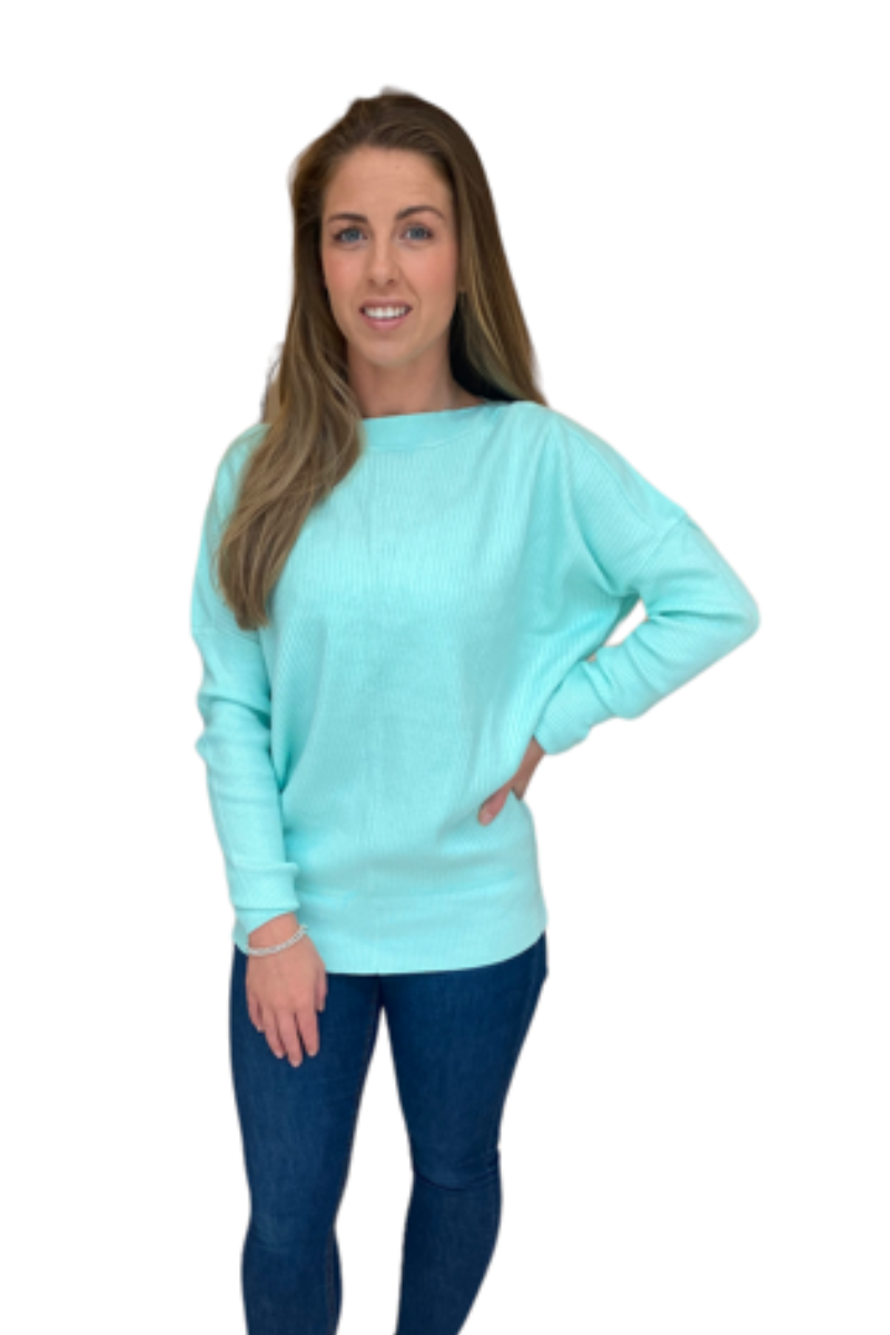 Aqua Round Neck Ribbed Jumper
