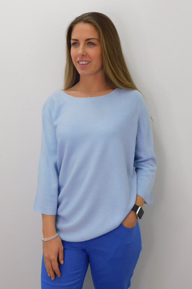 Famous Store 3/4 Sleeve Pale Blue Jumper