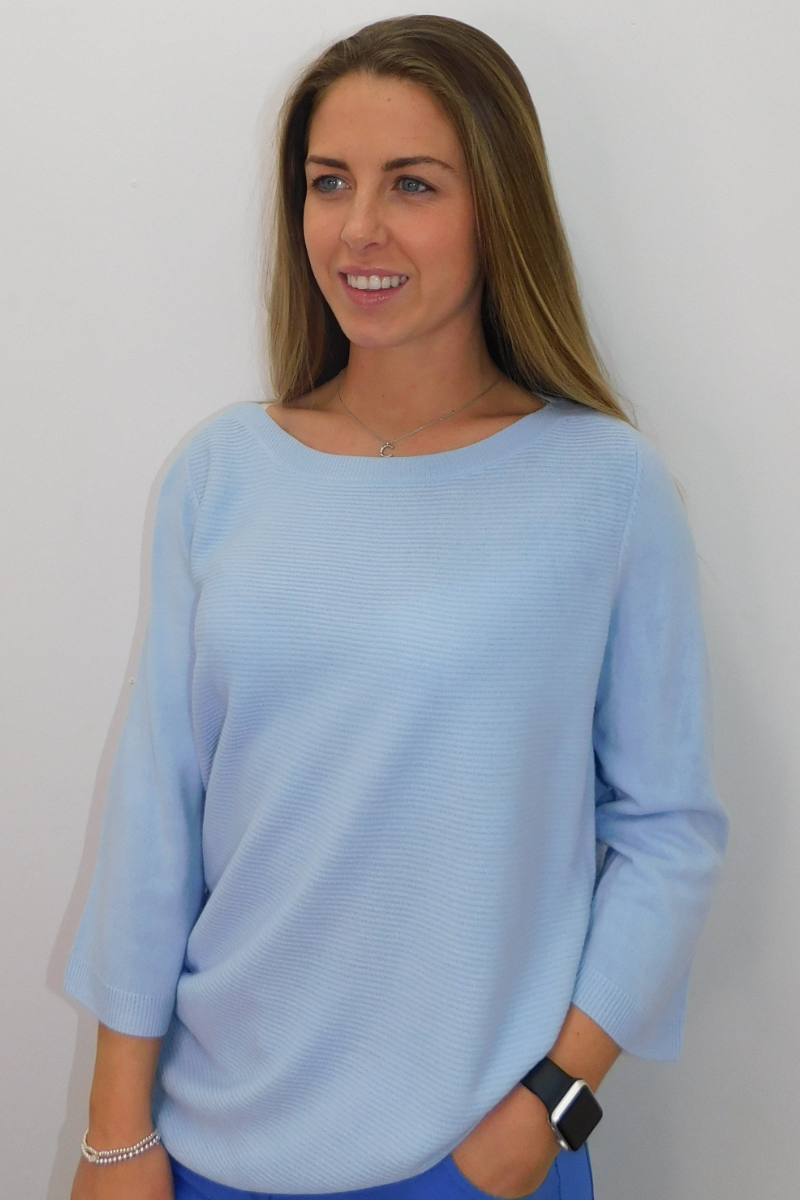 Famous Store 3/4 Sleeve Pale Blue Jumper