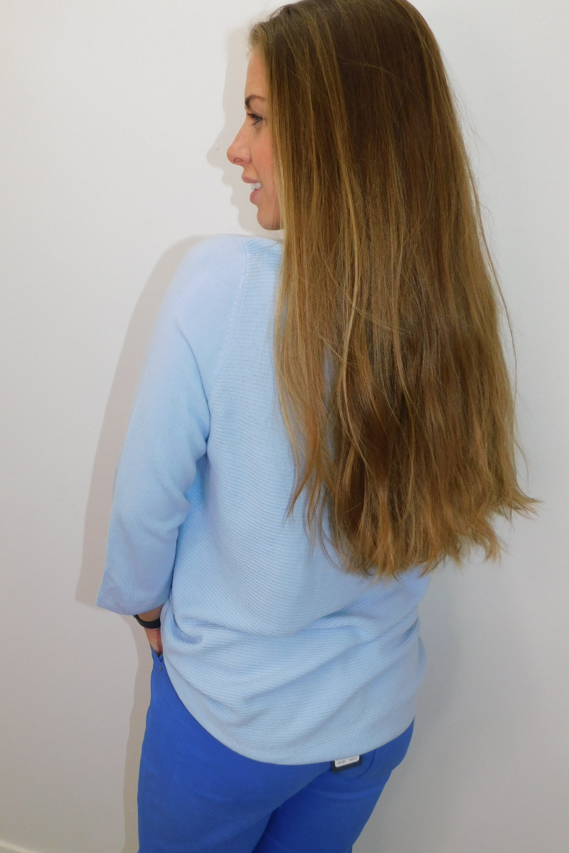 Famous Store 3/4 Sleeve Pale Blue Jumper