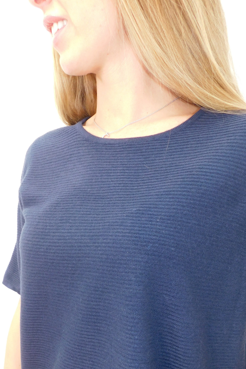 Short Sleeve Navy Ribbed Jumper