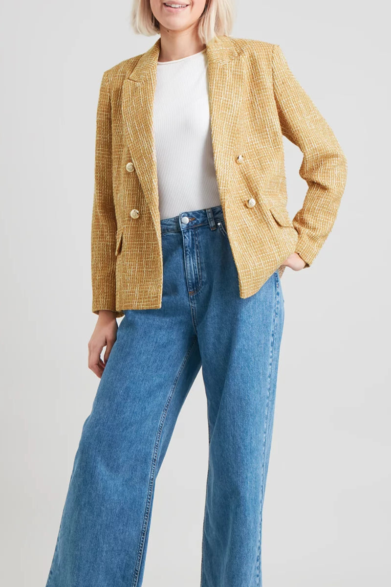 Ladies Beige Boucle Double Breasted Blazer