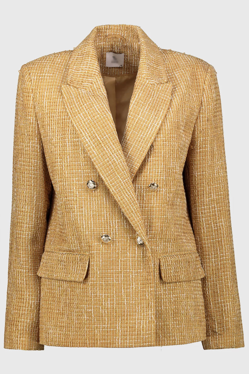 Ladies Beige Boucle Double Breasted Blazer