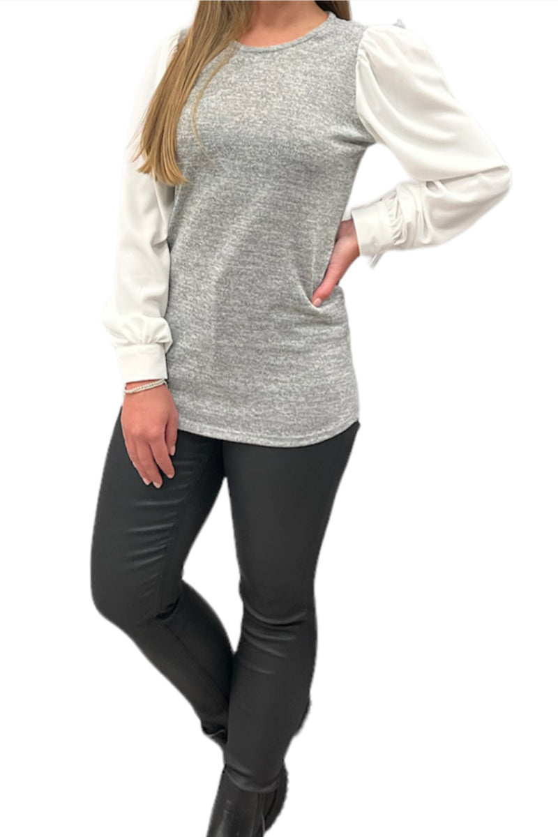 Chiffon Sleeve Grey Top