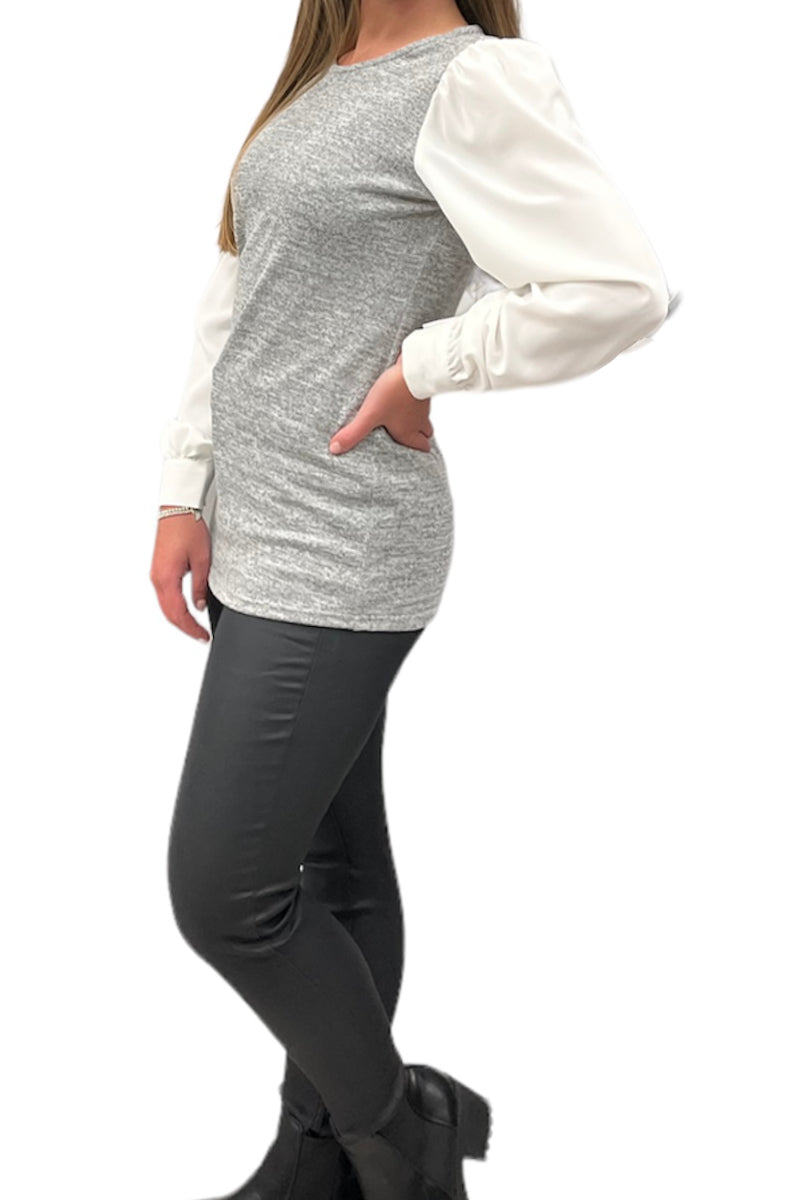 Chiffon Sleeve Grey Top