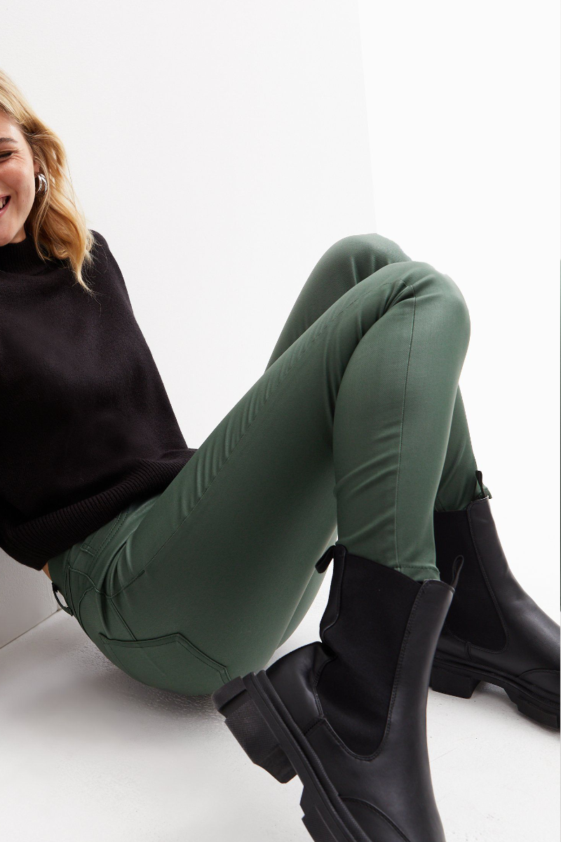 Famous Store Coated Leather-Look Mid Rise Lift & Shape Jeggings Dark Green