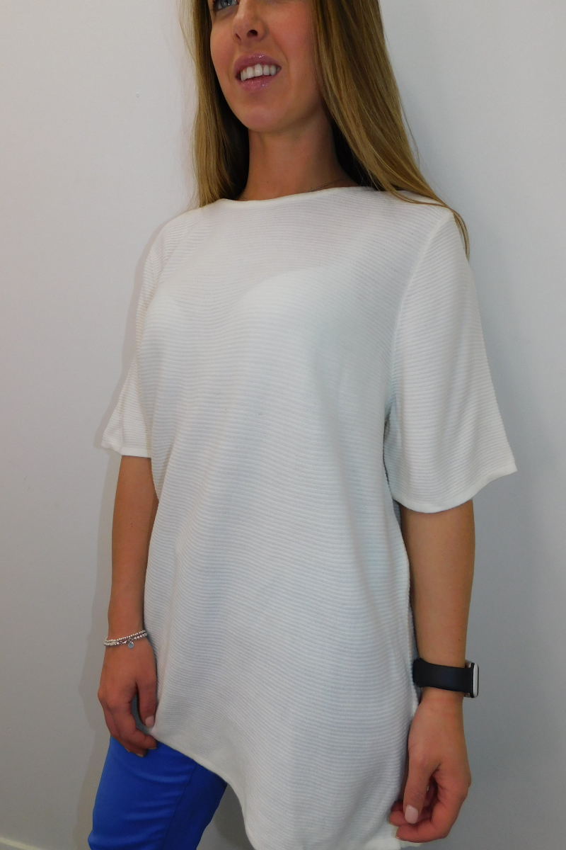 Short Sleeve Cream Ribbed Jumper