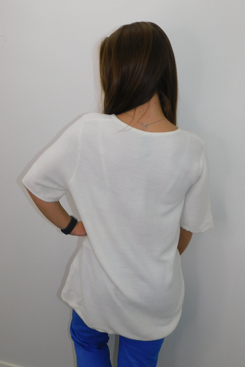 Short Sleeve Cream Ribbed Jumper
