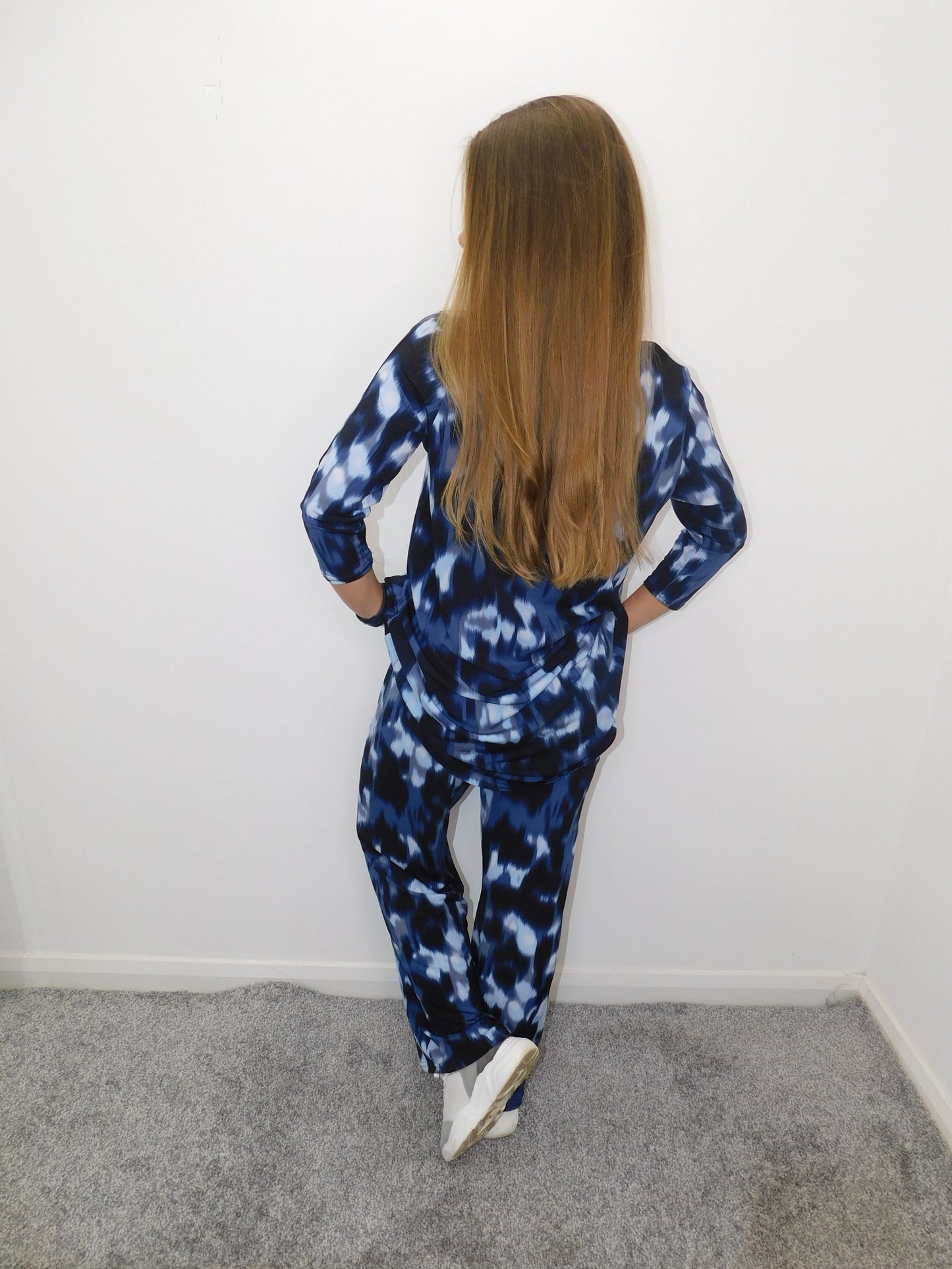 Blue Multi Print 3/4 Sleeve Lounge Set