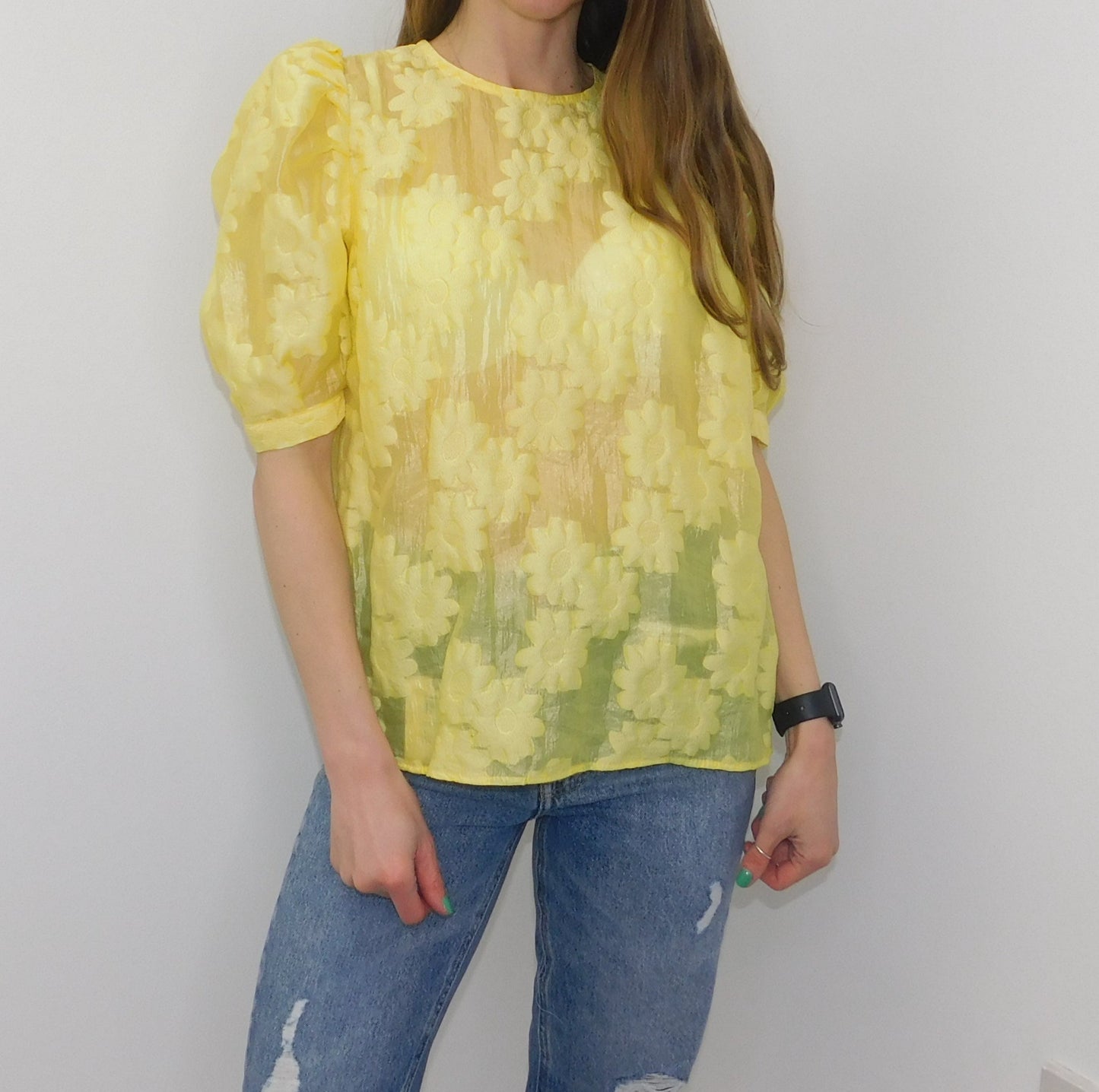 Famous Store Yellow Puff Flower Top