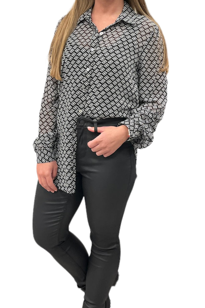 Ladies Double Diamond Button Front Shirt