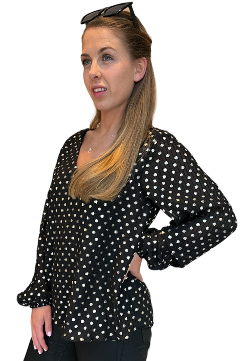 Famous Store Clipped Chiffon Gold Spot Black Blouse