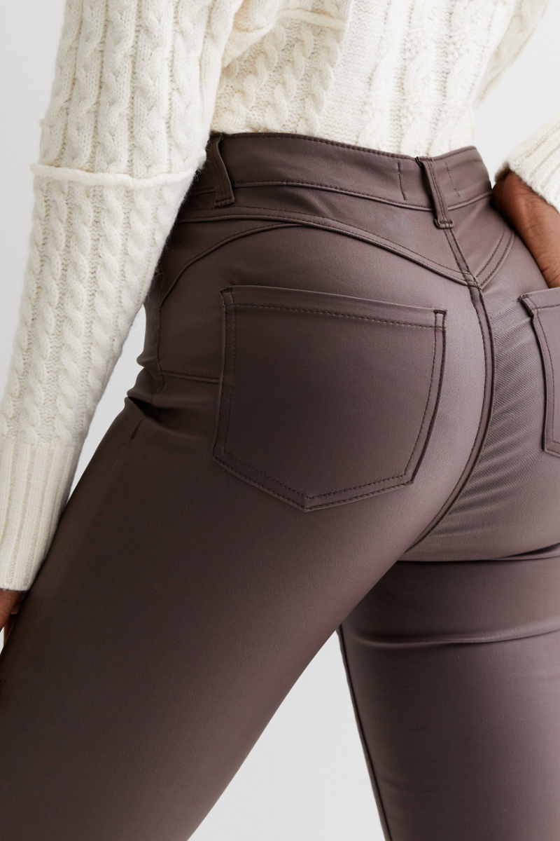 Famous Store Coated Leather-Look Mid Rise Lift & Shape Jeggings Brown