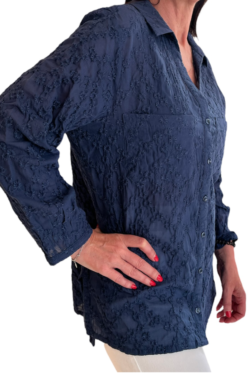 Laura Ashley Navy Broderie Anglaise Shirt