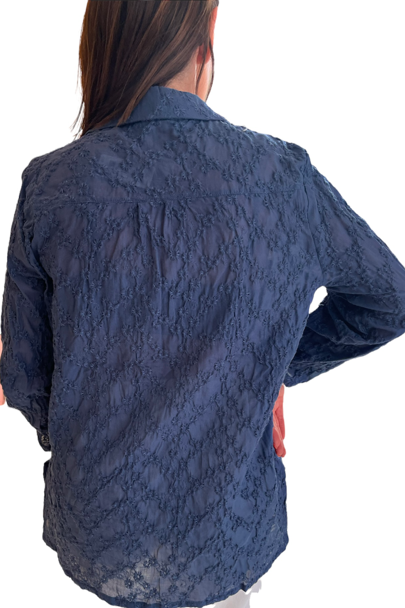 Laura Ashley Navy Broderie Anglaise Shirt