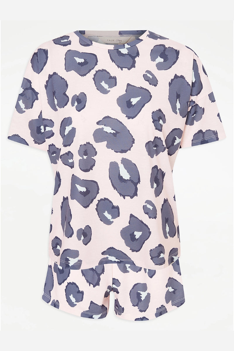 Ladies Pink Animal Print Short Pyjamas