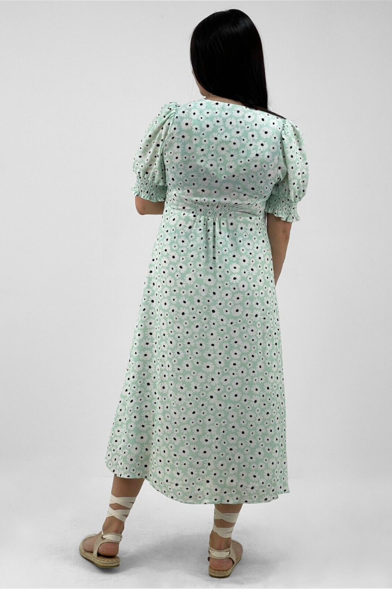 Ex-Oasis Mint Green Daisy Print Button Front Midi Dress