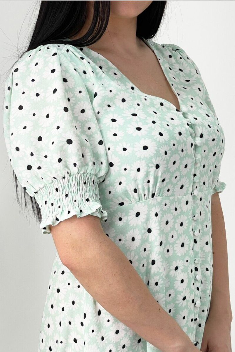 Ex-Oasis Mint Green Daisy Print Button Front Midi Dress