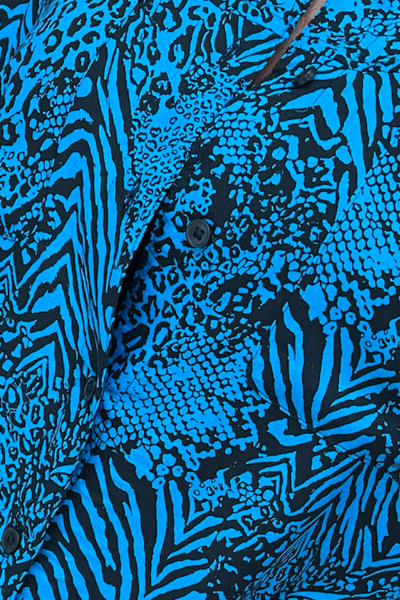 Famous Store Blue Animal Print Shirt