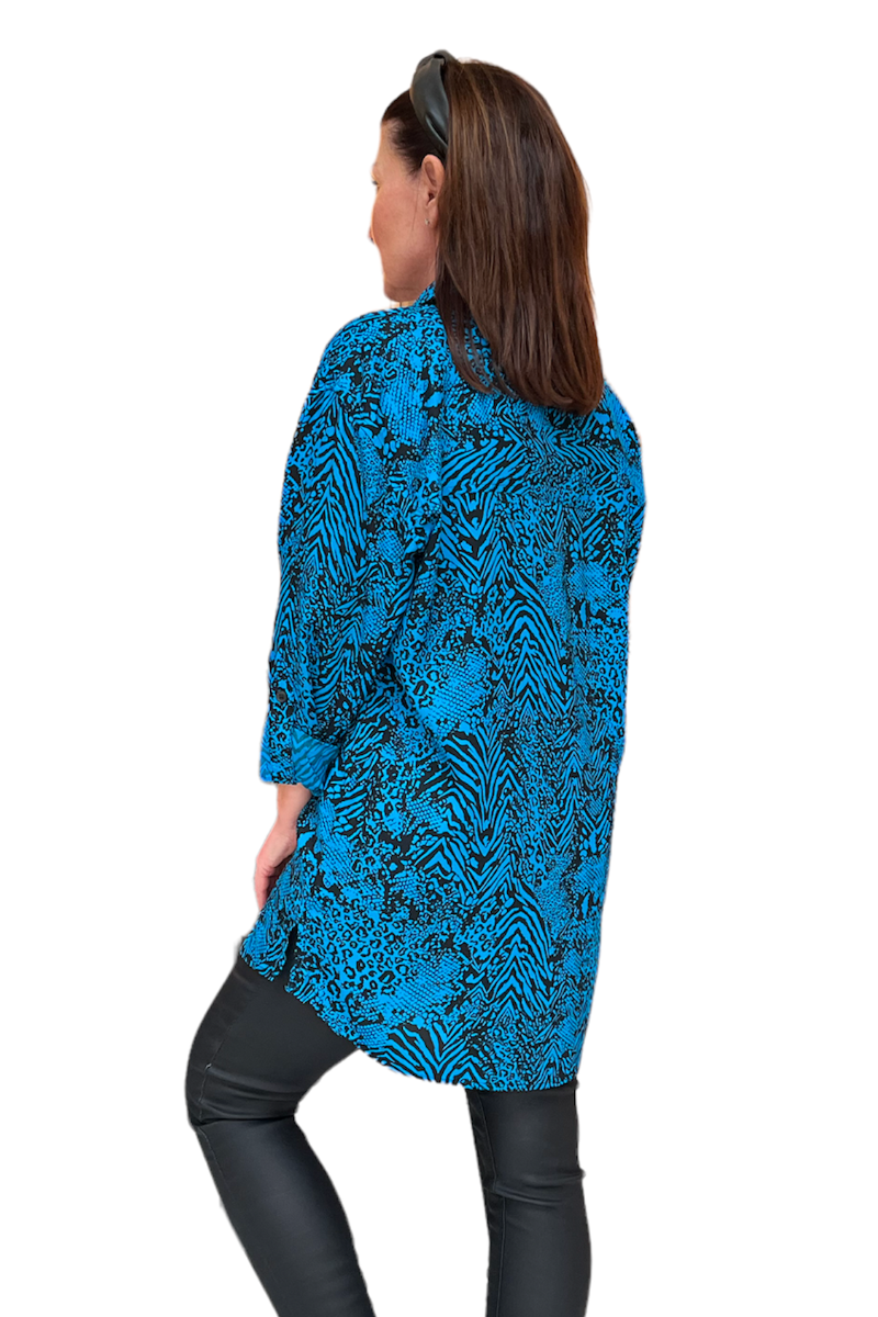 Famous Store Blue Animal Print Shirt