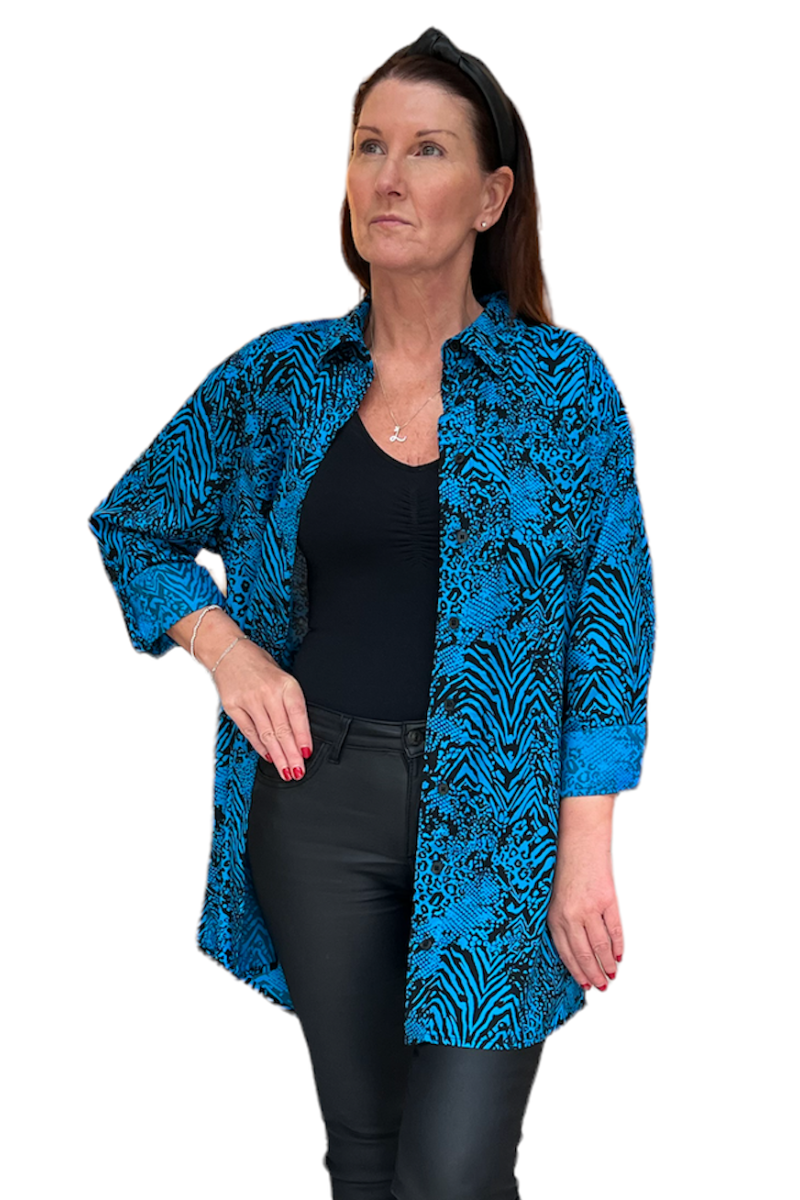 Famous Store Blue Animal Print Shirt