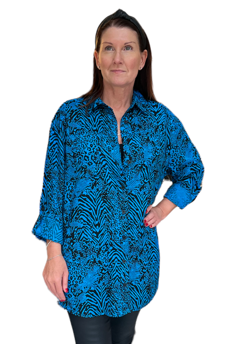 Famous Store Blue Animal Print Shirt