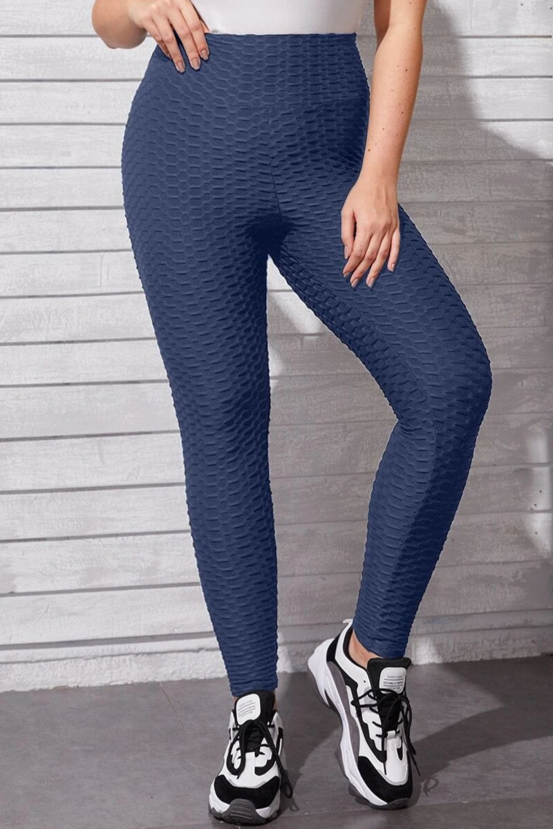 Waffle Texture Bubble High Waist Gym "TikTok" Leggings Navy