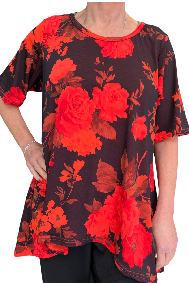 Ladies Orange & Black Floral Swing Style Top