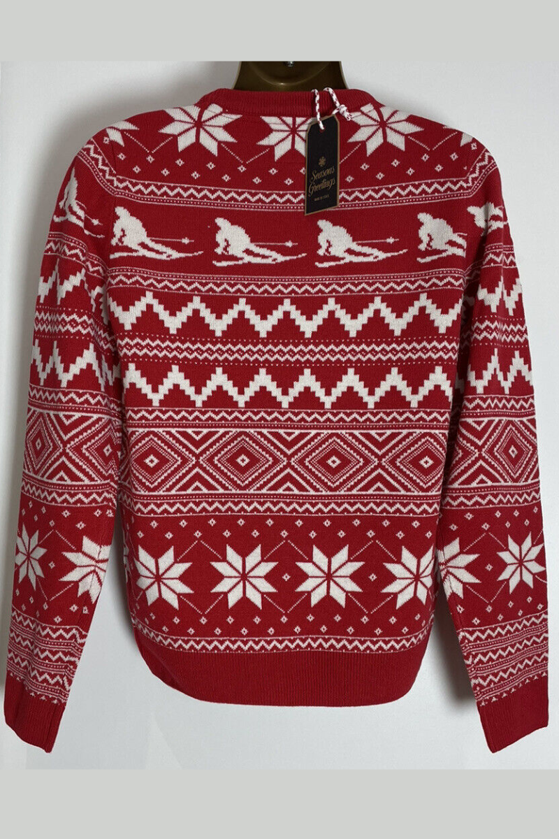 SKi Pattern Christmas Jumper Adults Red