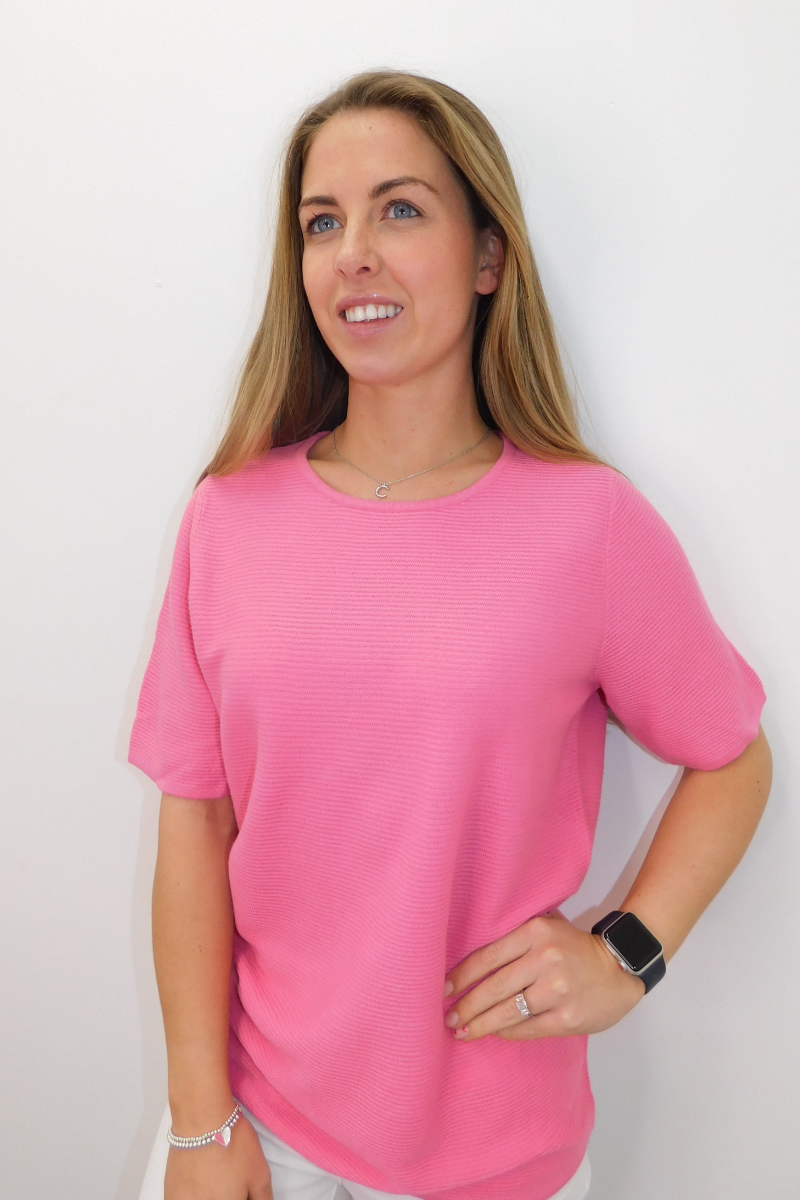 Short Sleeve Pink Ribbed Jumper