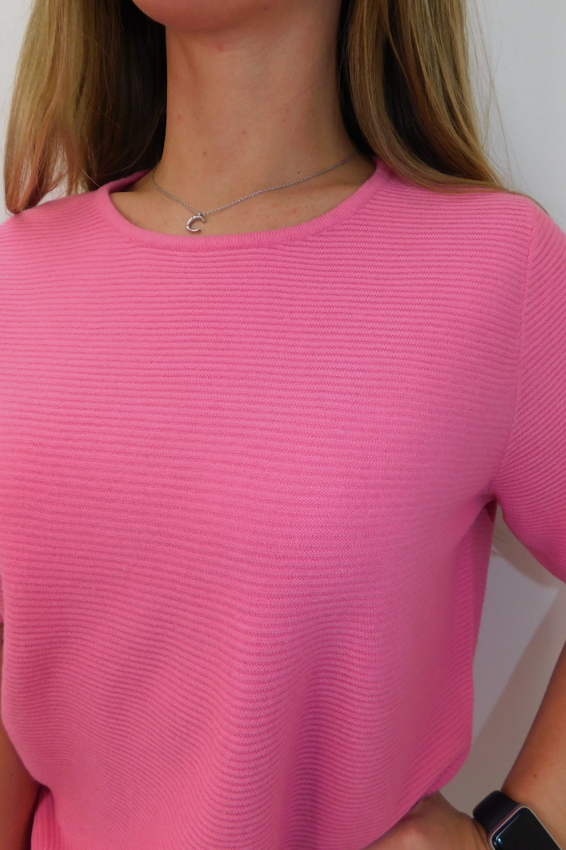 Short Sleeve Pink Ribbed Jumper