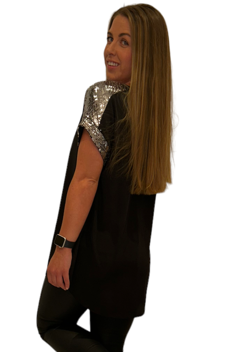 Famous Store Contrast Sequin Detail Top Black