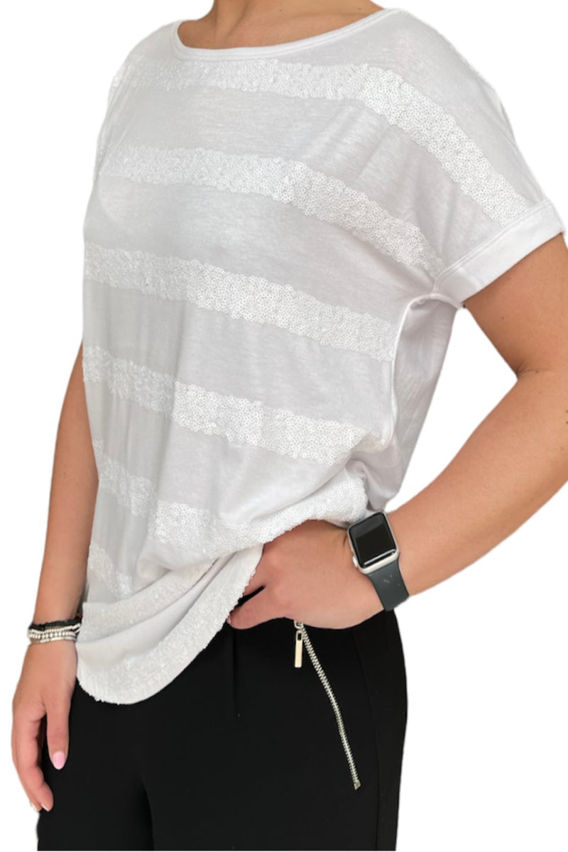 Famous Store White Sequin T-Shirt