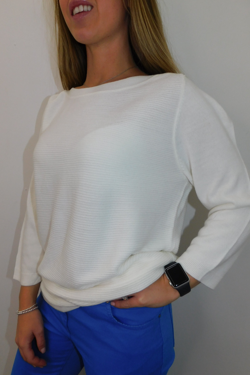 Famous Store 3/4 Sleeve Cream Jumper