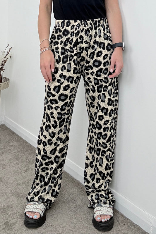 Animal Print Grey Stone wide Leg Trousers
