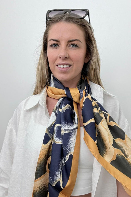 Silk Neck Scarf Navy & Orange