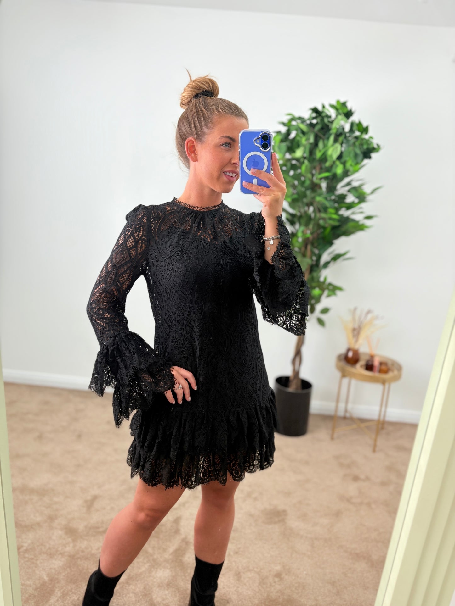 EX-R Black Lace Tunic Dress