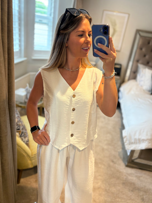 White Linen Blend Co-ord Set
