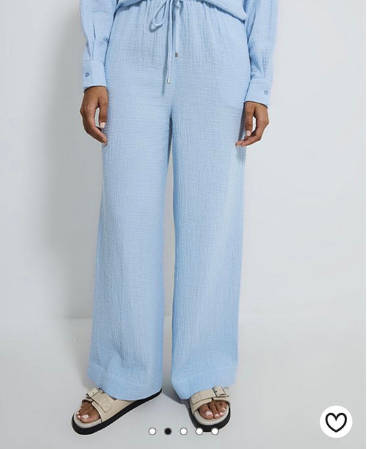 EX-George Light Blue Double Cloth Wide Leg Trousers
