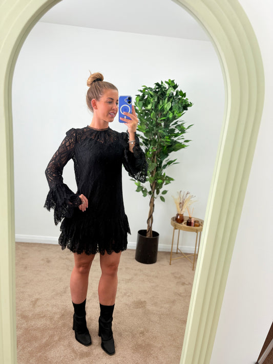 EX-R Black Lace Tunic Dress
