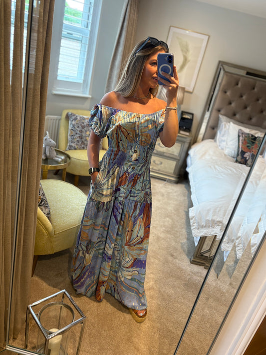 Lilic Multi Coloured Bardot Maxi Dress