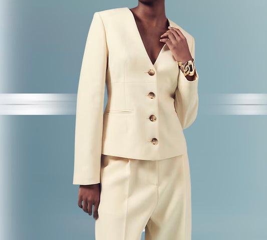 EX RI Buttermilk V Neck Button Front Jacket