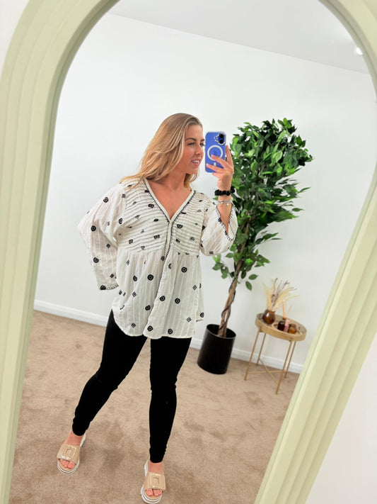 Ivory Boho Embroidered Detail Top