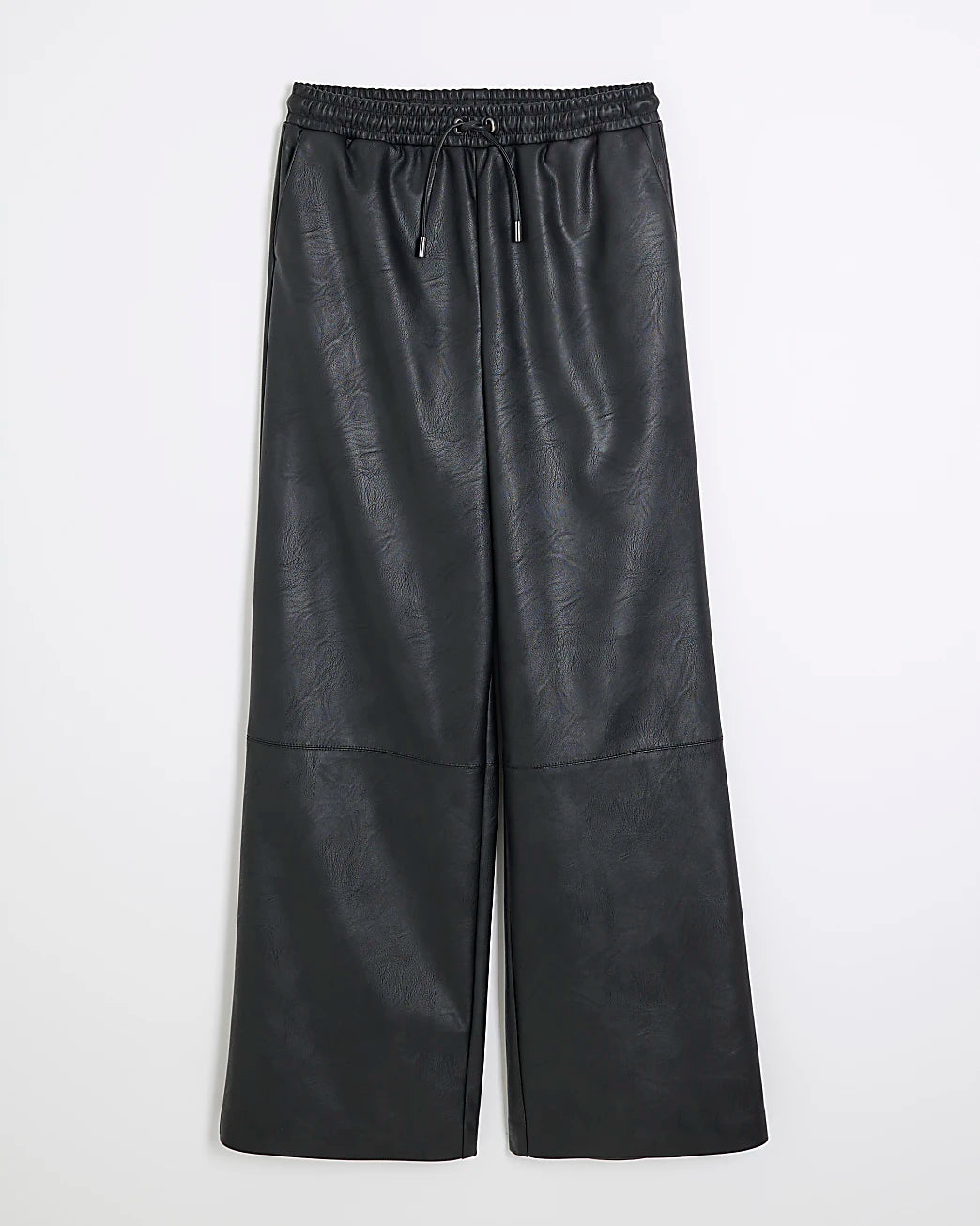 Ex -river Island Black Faux Leather Elasticated Waist Trousers